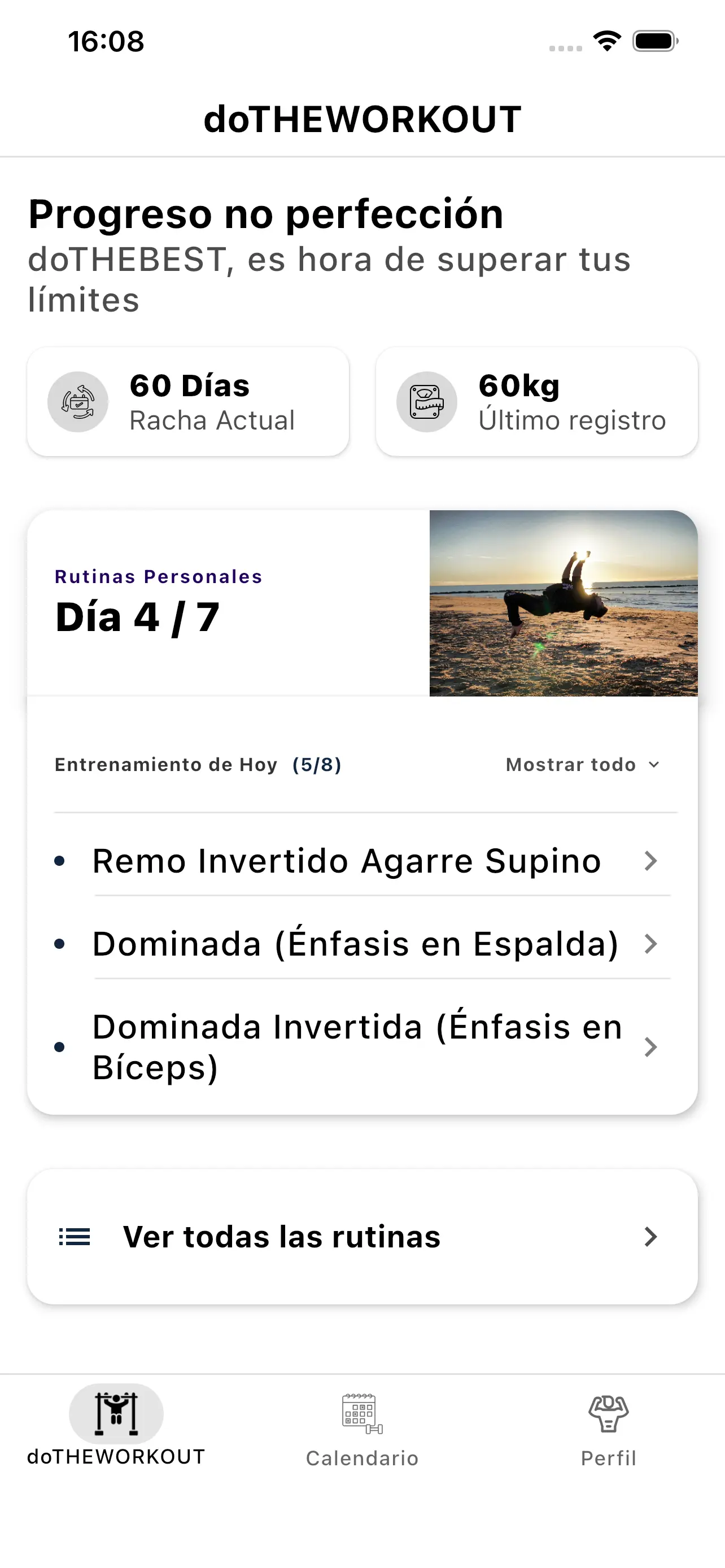 Captura de pantalla de doTHEWORKOUT - seguimiento de rutinas