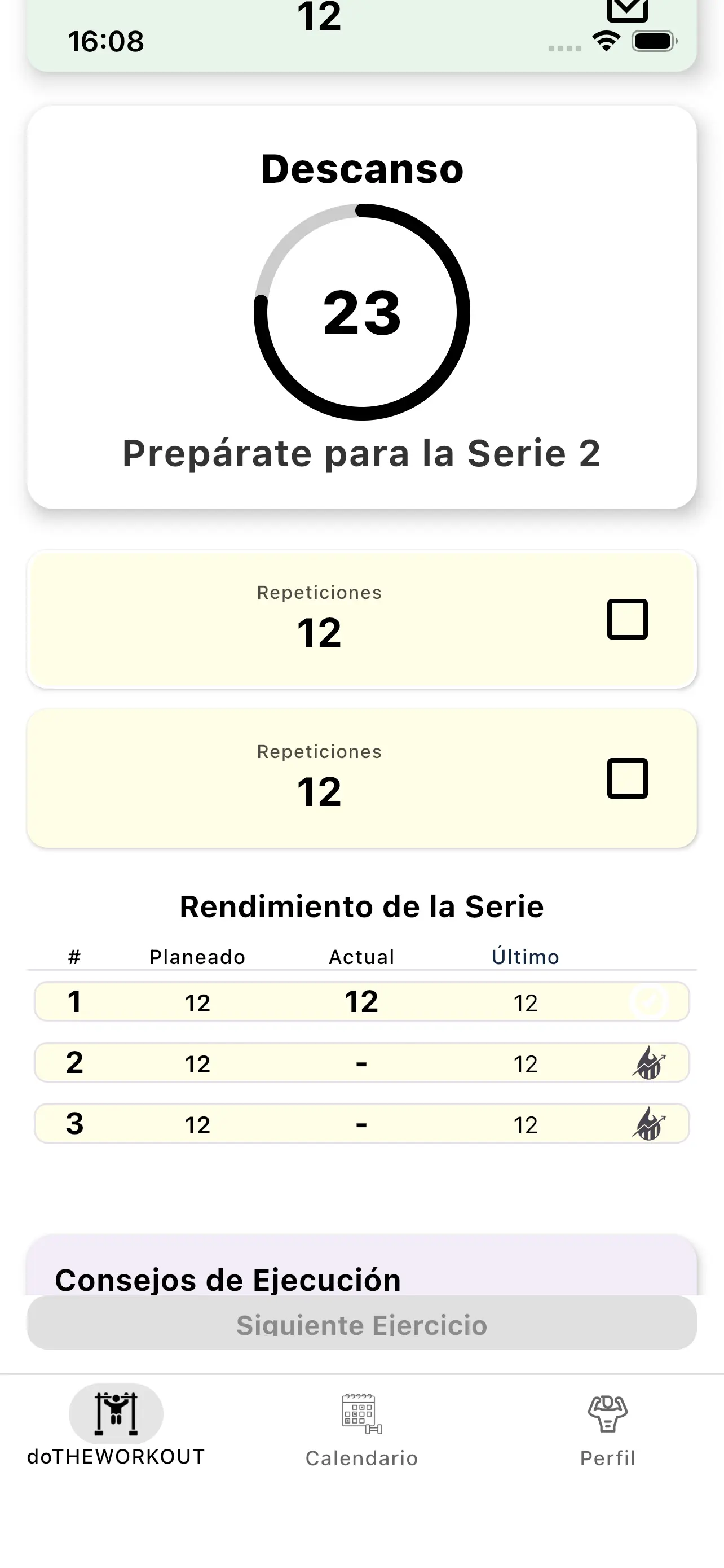 Captura de pantalla de doTHEWORKOUT - seguimiento de progreso
